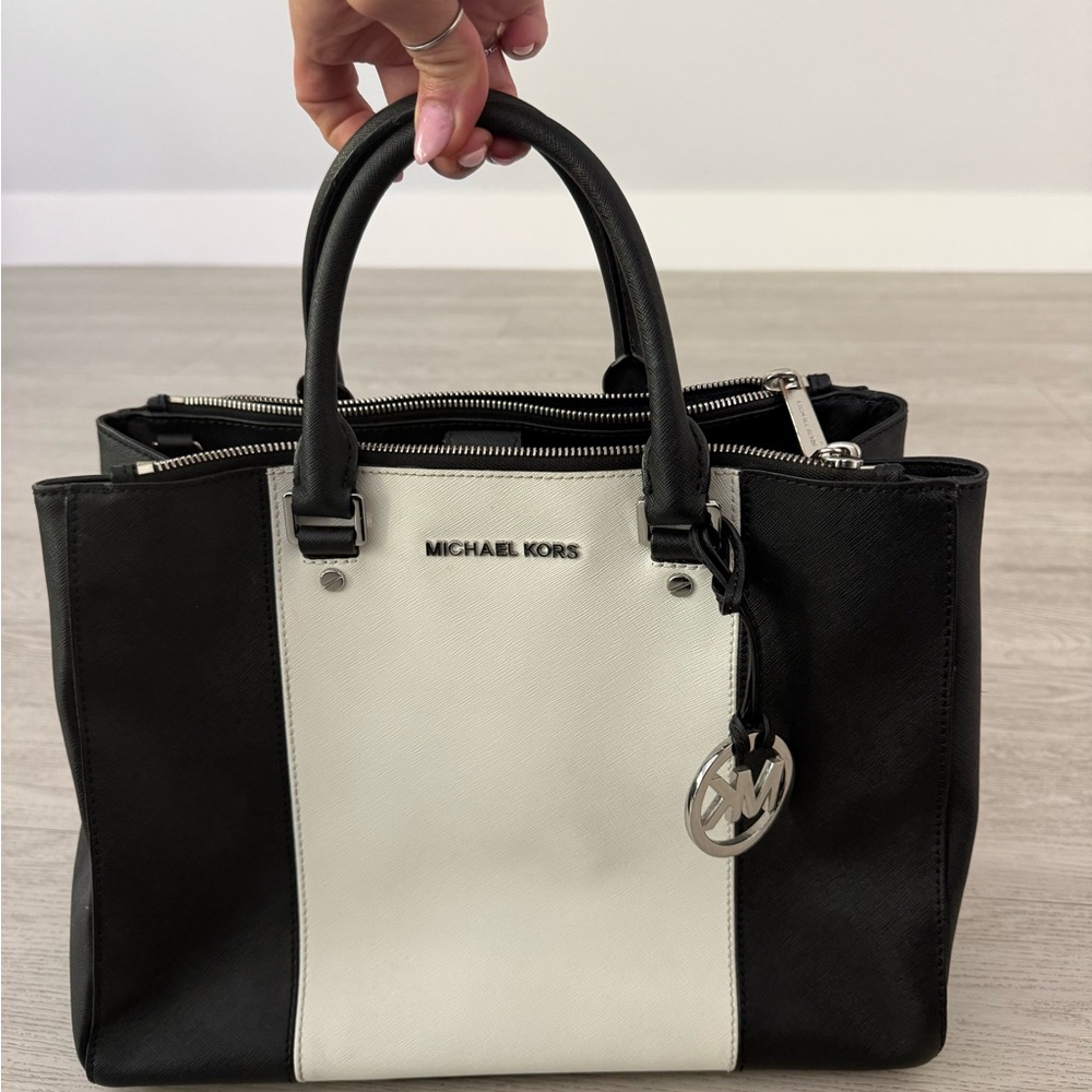 Michael Kors Black & White Two-Tone Leather Satchel